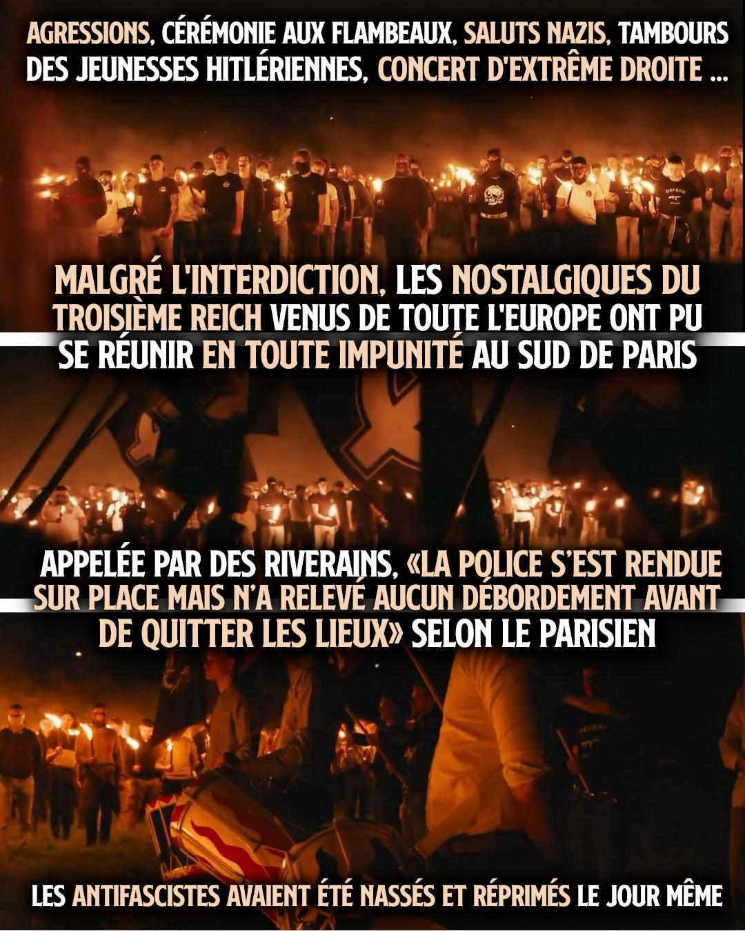 Quelques images de la cérémonie aux flambeaux organisée par le comité du 9 mai : un véritable rassemblement néo-nazi près de Paris.
