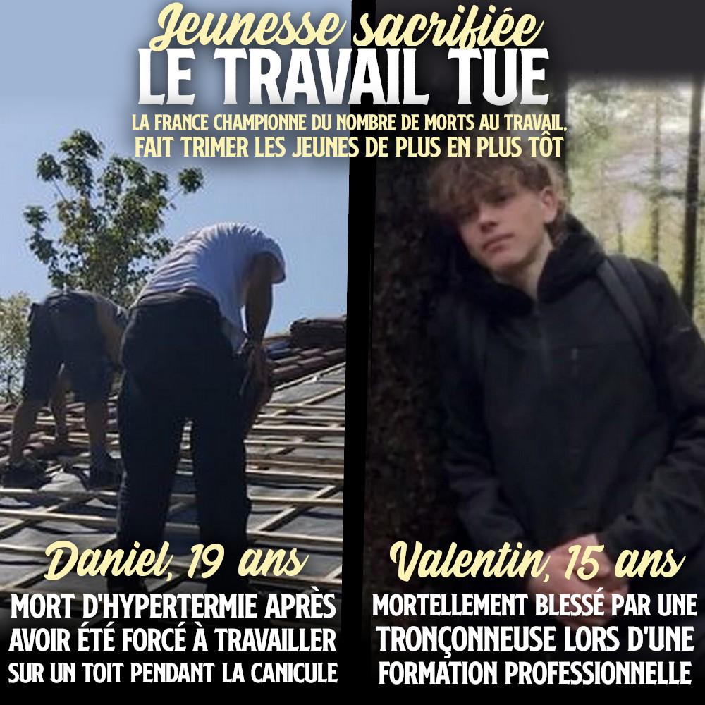 Daniel, 19 ans, et Valentin, 15 ans, deux jeunes morts au travail ces derniers jours.
