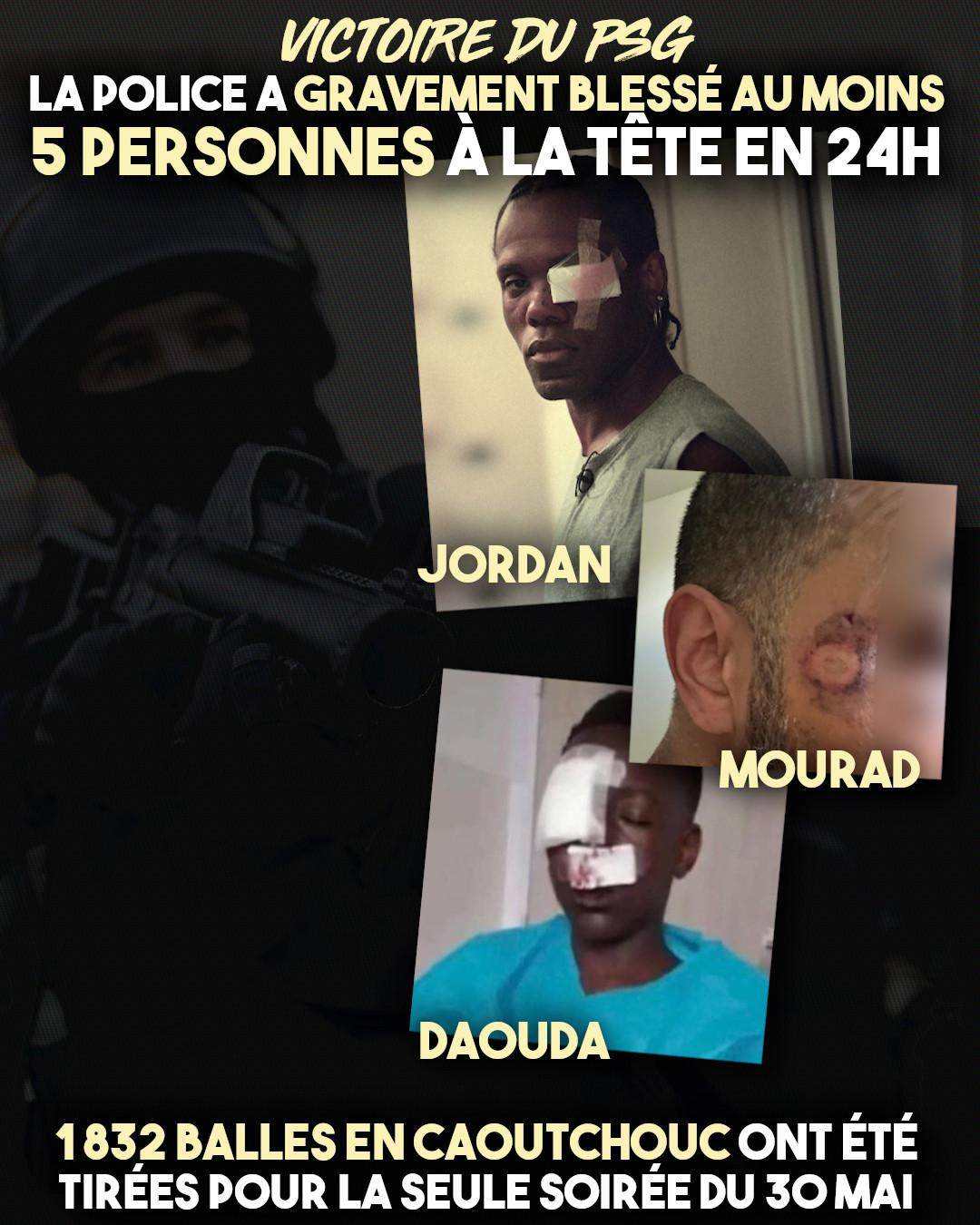 5 tirs délibérés dans la tête, 4 mutilations définitives, dont 3 mineurs. C'est le bilan encore provisoire d'un week-end de sauvagerie policière.