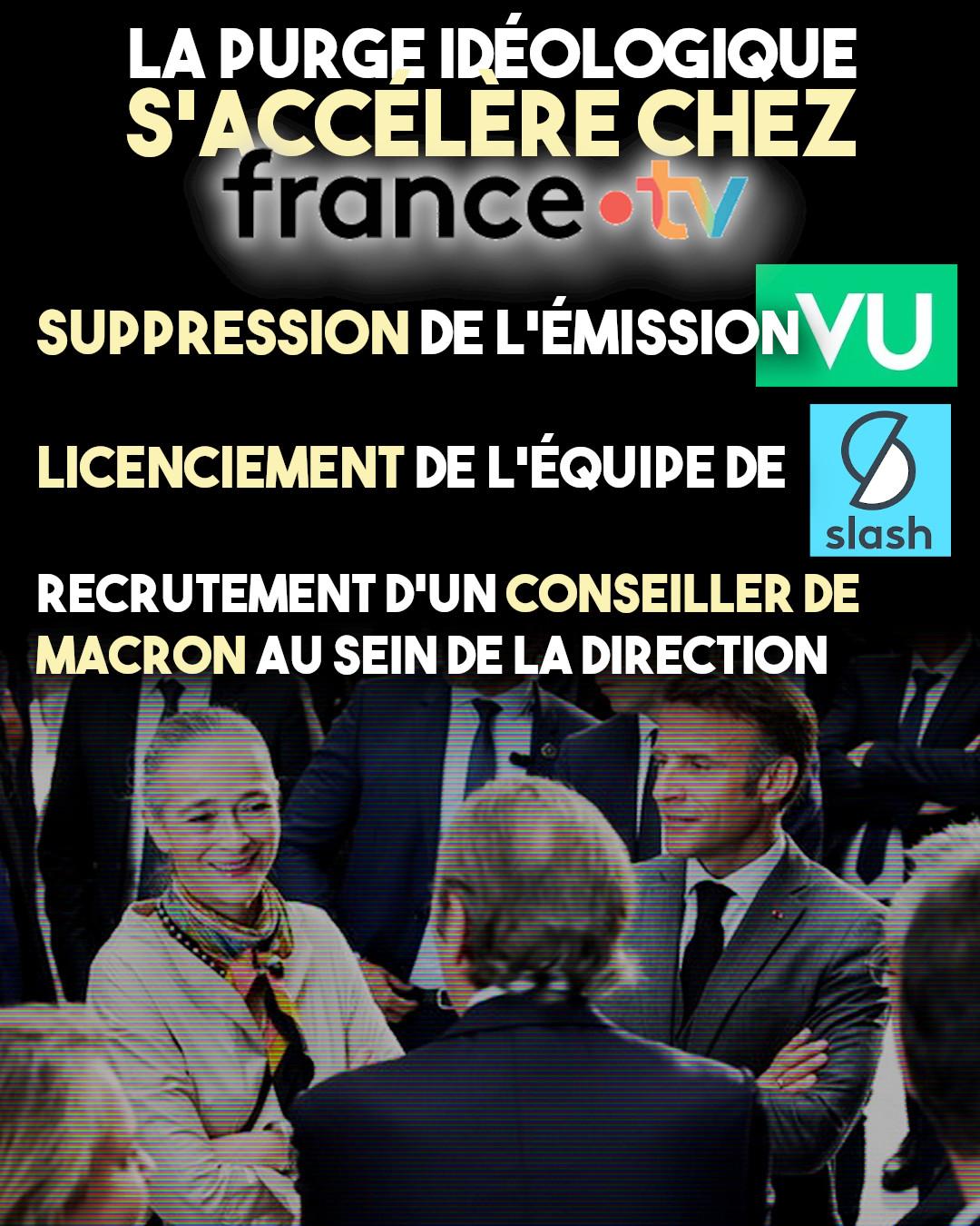 Delphine Ernotte, à la tête de France Télévisions, discute en souriant avec Emmanuel Macron.