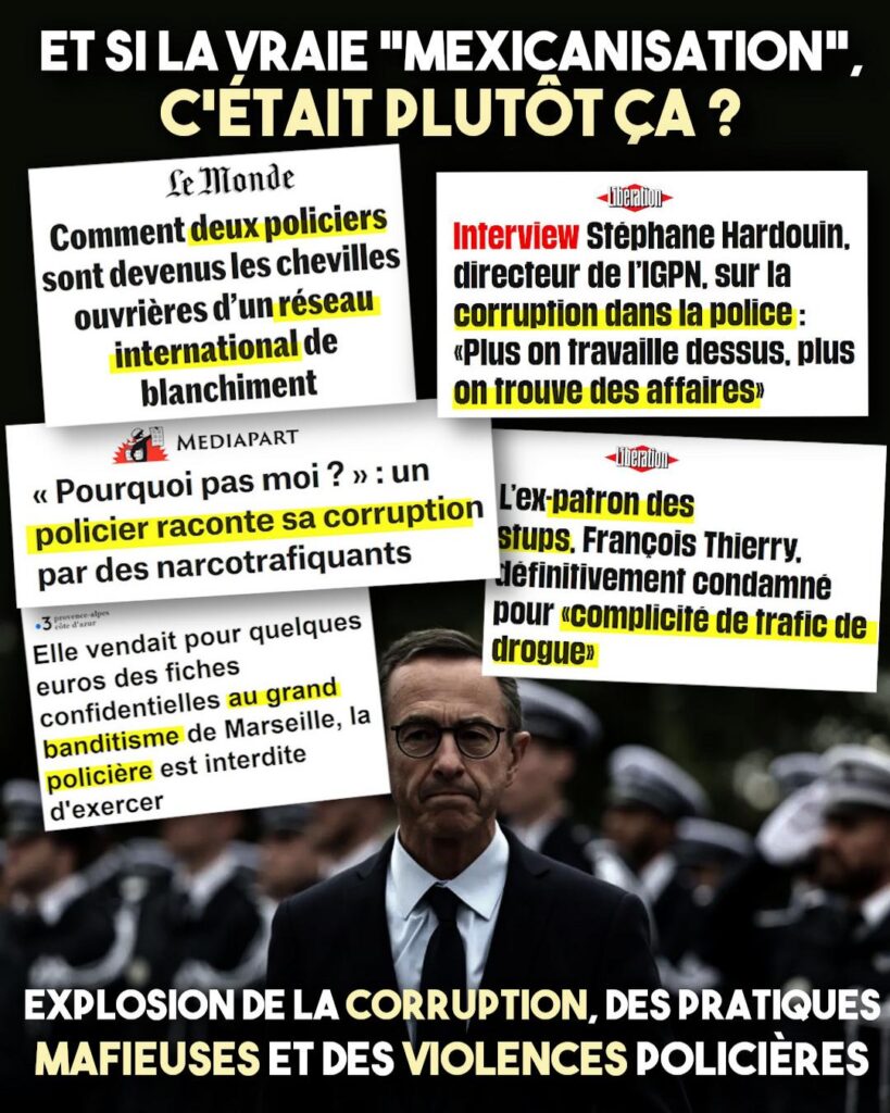 Bruno Retailleau, l'ancien ministre de l'Intérieur qui parlait de "mexicanisation" du pays, alors que la police est la pointe avancée de la corruption et du narcotrafic en France.