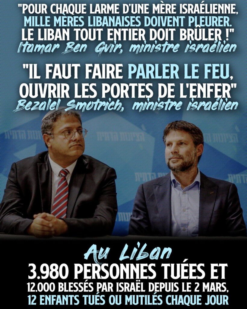 Itamar Ben Gvir et Bezalel Smotrich, deux ministres israéliens, fascistes fanatisés qui veulent s'approprier le Liban par le sang.