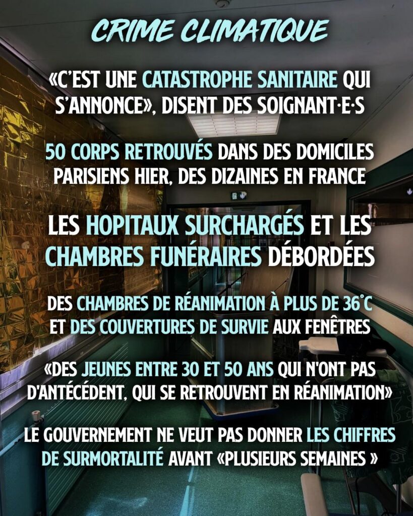 Un couloir d'hôpital avec des couvertures de survie aux fenêtres pour se protéger de la chaleur.