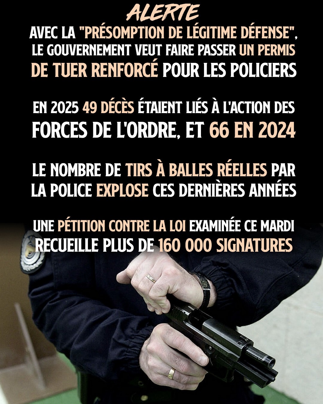 Un policier jouant avec son arme de service : le permis de tuer est déjà en vigueur, mais il pourrait se trouver bientôt renforcé.