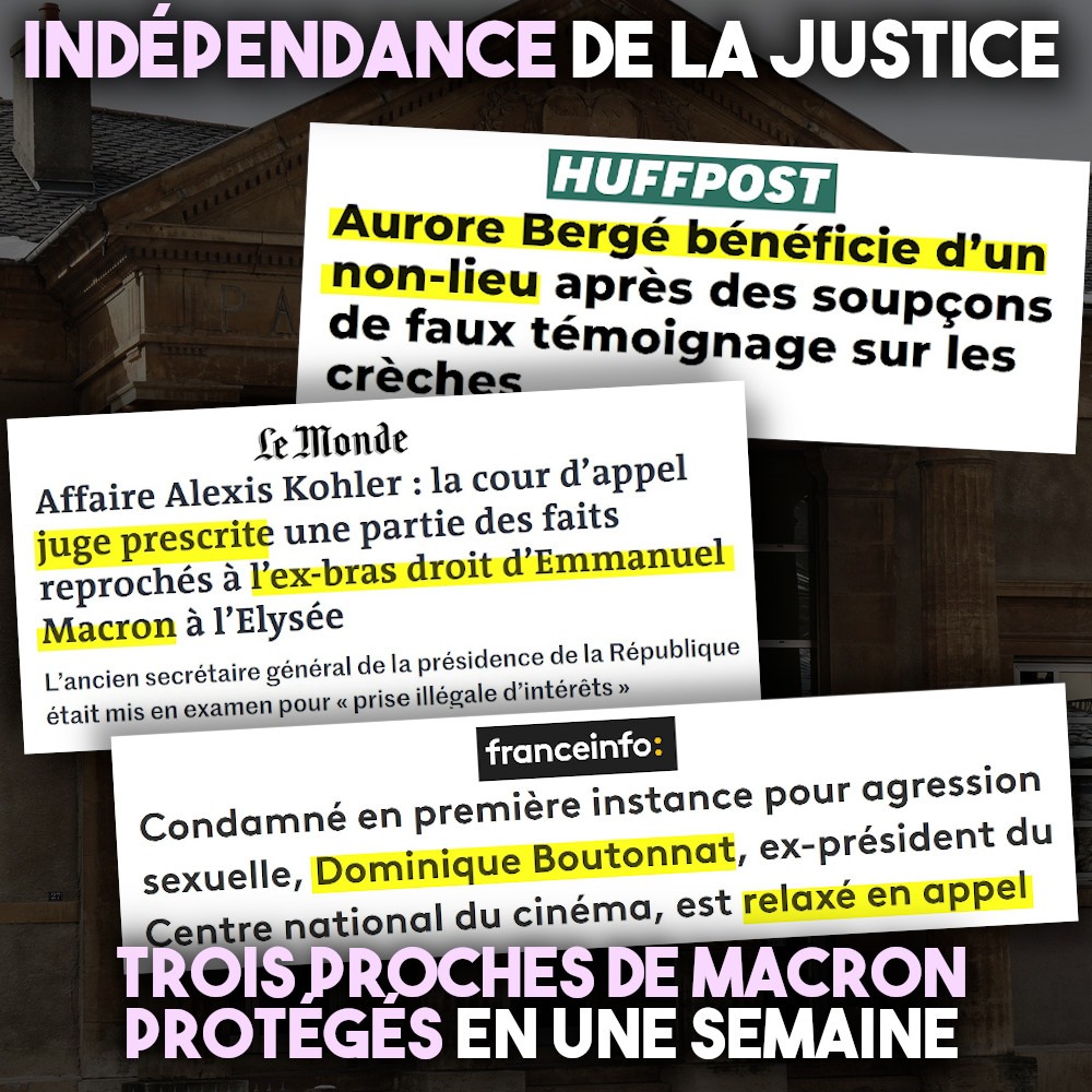 Plusieurs titres de presse évoquant des affaires qui font pschit devant la Justice pour les proches du clan Macron.