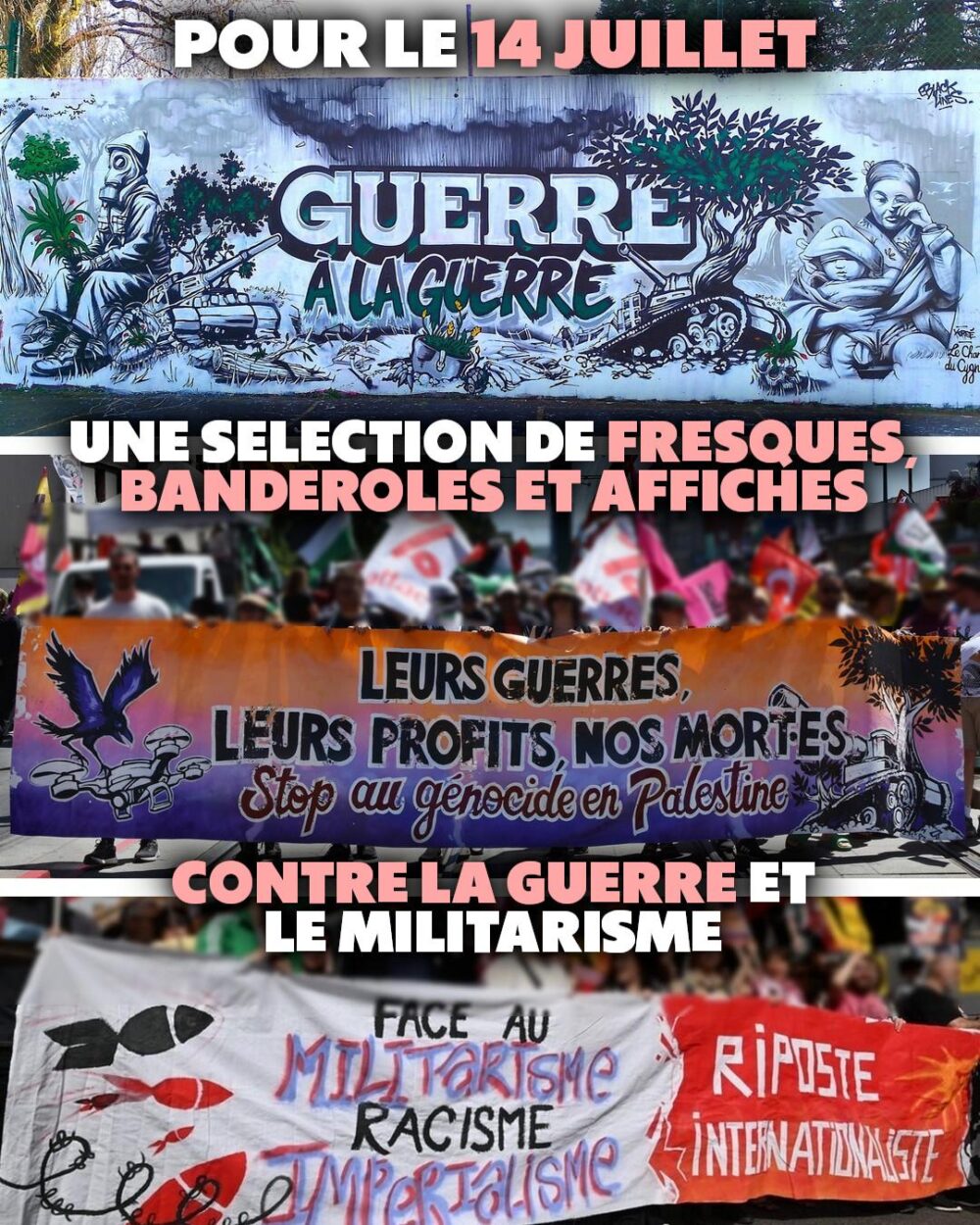 Des fresques et anderoles antimilitaristes pour le 14 juillet