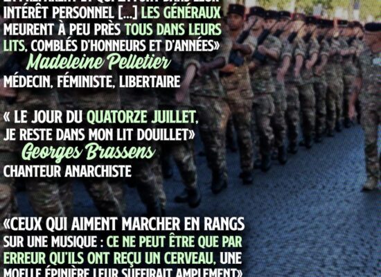 Quelques citations antimilitaristes devant une armée marchant au pas sur les Champs-Élysées