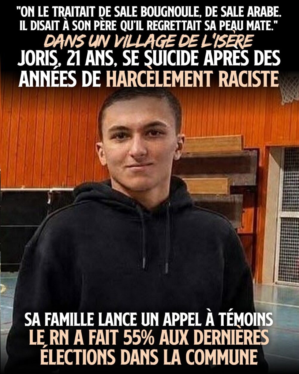 Joris, le jeune de 21 qui s'est suicidé dans l'Isère après des années à subir des insultes racistes.