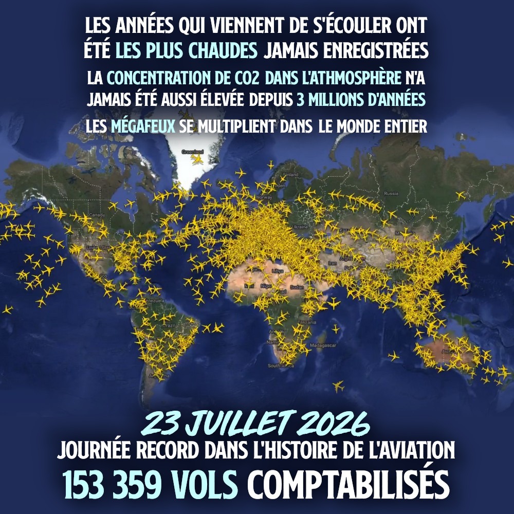 La carte de FlightRadar montrant la quantité astronomique d'avions en vol dans le monde ce 23 juillet