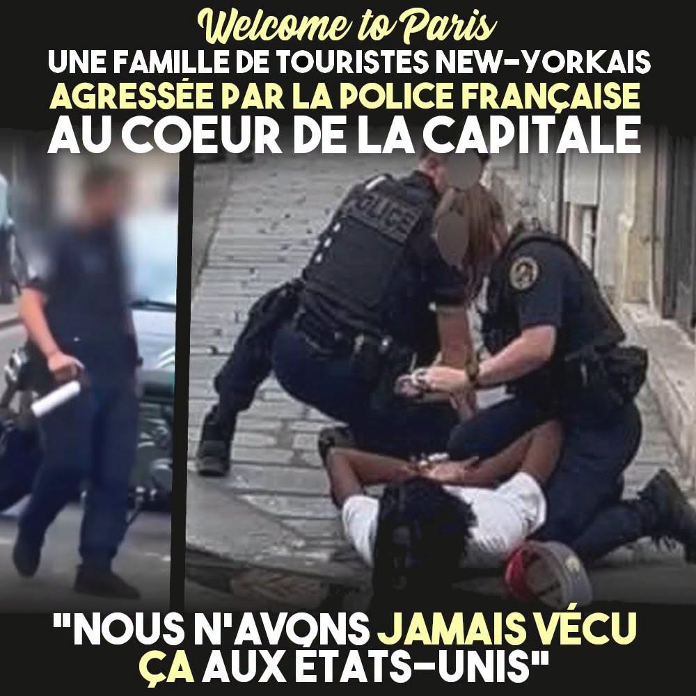 Des policiers français plaque Matthew au sol, sans qu'il en connaisse la raison.