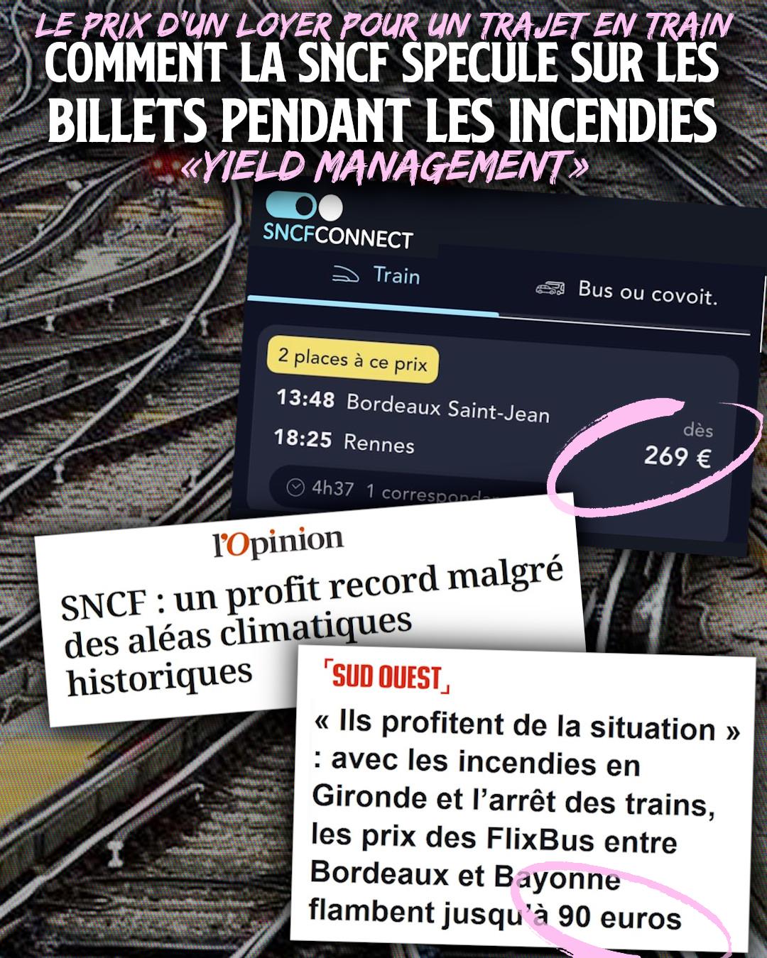 269€ le billet de train pour Rennes depuis Bordeaux pendant les incendies : le libéralisme ne sauve que les riches et les grandes entreprises.