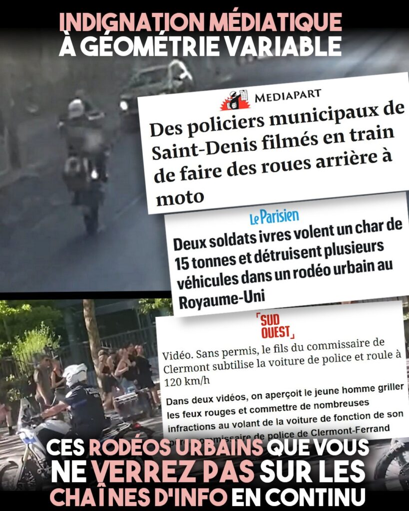 Des motards faisant des wheelings : les rodéos urbains ne se pratiquent pas que par des jeunes de banlieue populaire.