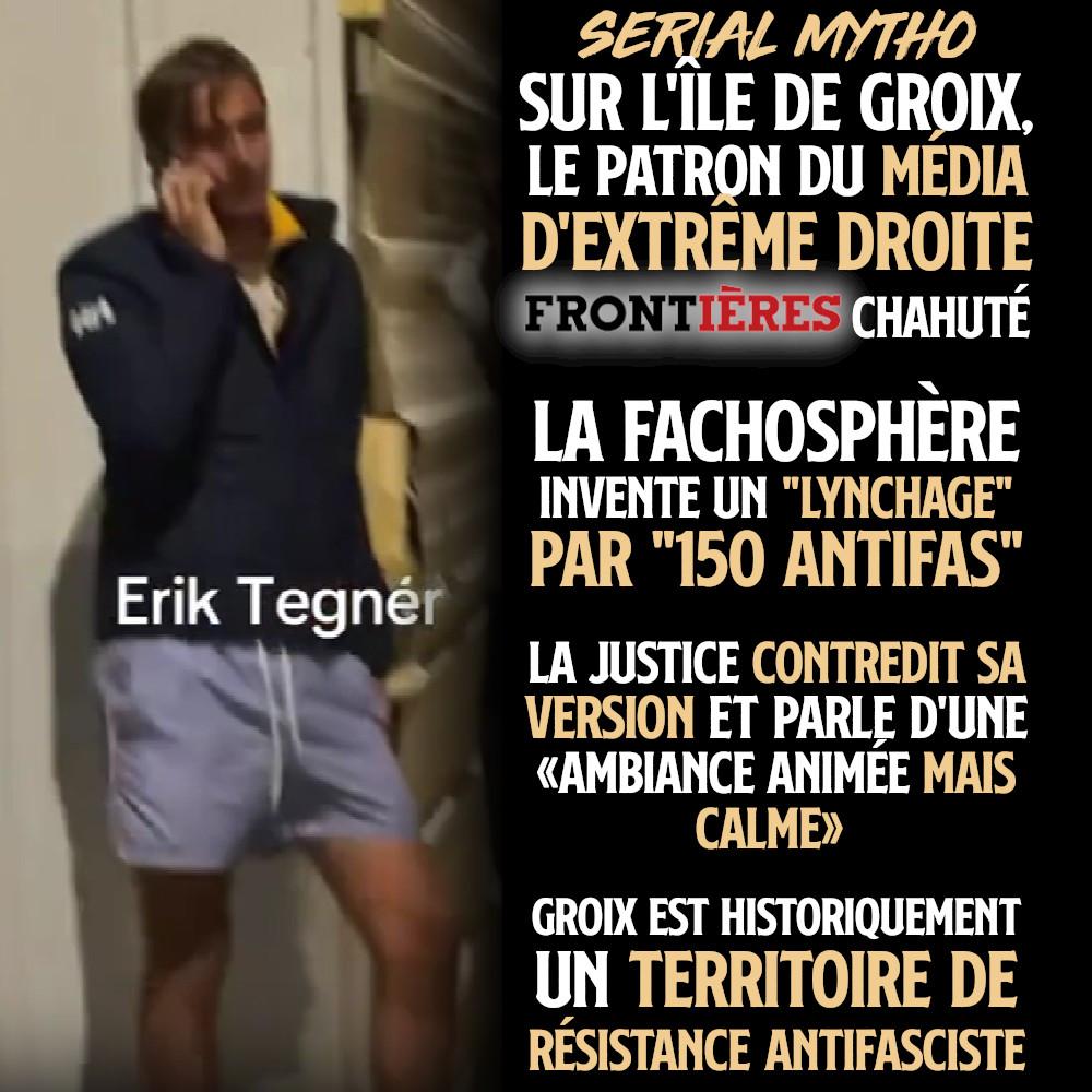 Erik Tegnér au téléphone appelle à l'aide pour être évacué de "hordes antifascistes" venues lui dire de dégager de Groix.