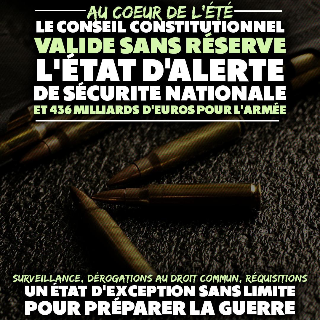Aucune réserve, aucune limite. Le Conseil Constitutionnel a validé le 6 août l'intégralité des mesures militaristes du gouvernement.