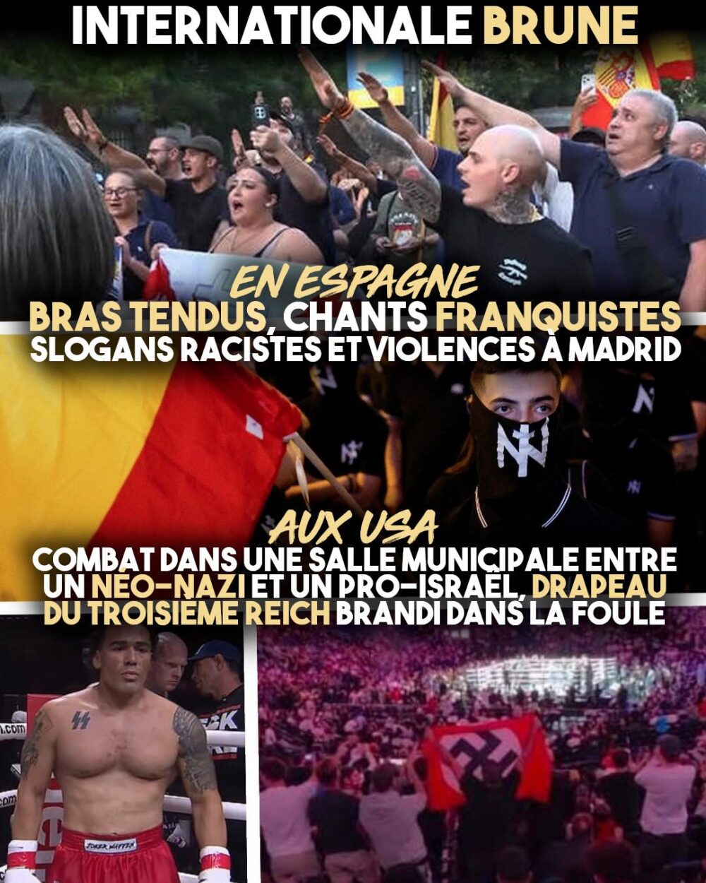 Bras tendus et symboles nazis : l'internationale fasciste ne se cache plus en Espagne et aux USA.
