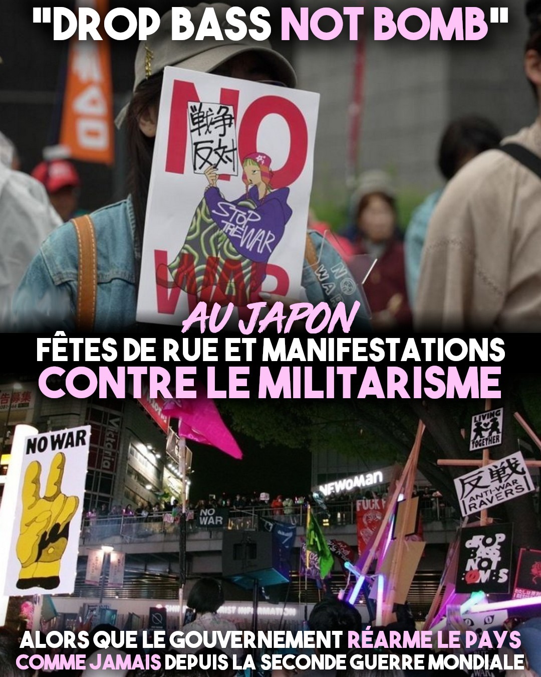 Au Japon, des manifestations musicales et festives contre la guerre et l'impérialisme.