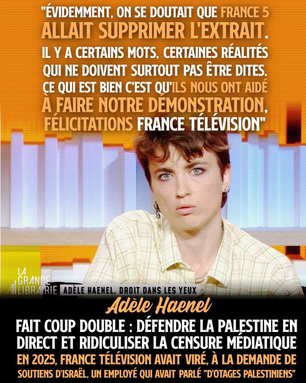 Adèle Haenel lors de sa "carte blanche" sur France 5