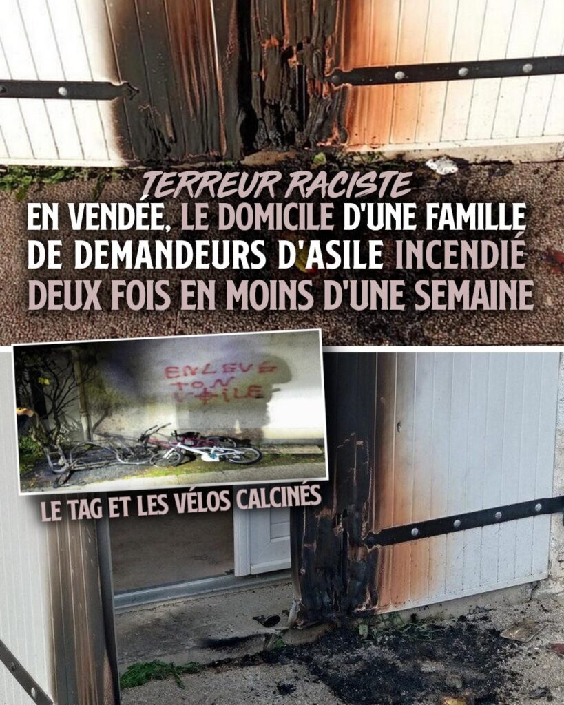 Des photos de l'incendie et du tag raciste retrouvé sur le domicile des demandeurs d'asile à La Garnache