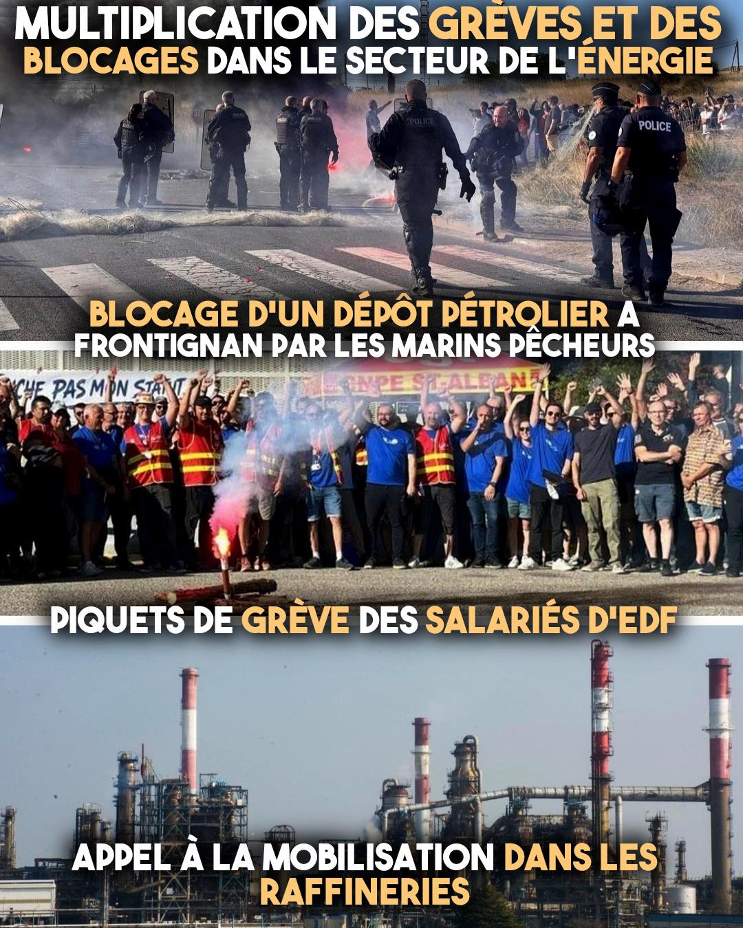Les CRS débloquent un dépôt pétrolier, tandis que la grève est massive à EDF et que les raffineries voient un appel à la mobilisation.