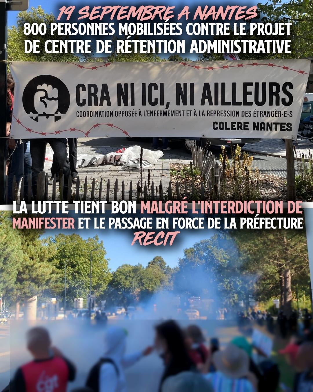 Une banderole contre le CRA et la manifestation gazée par les policiers