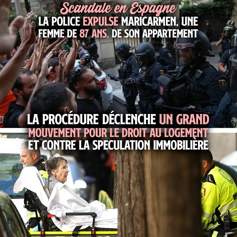 Tandis qu'elle reçoit une vague de soutien populaire en Espagne, Maricarmen est expulsée de son logement par la police, sortie sur une civière.
