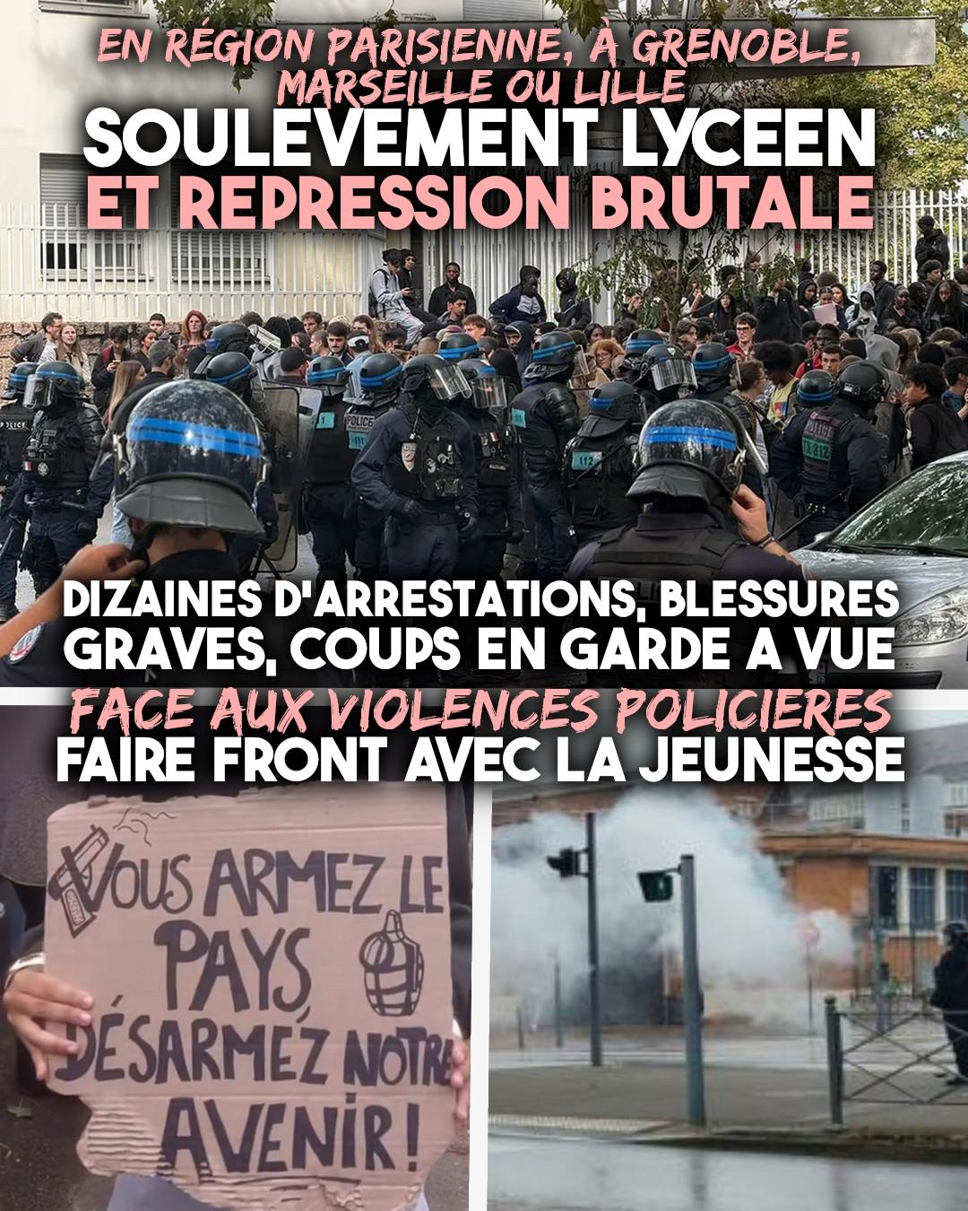 En région parisienne mais aussi à Lille, Grenoble, Marseille, et ailleurs, ce sont les mêmes scènes qui se reproduisent ce lundi 28 septembre : une jeunesse digne et belle qui se mobilise pour son avenir, et des hordes armées qui tentent de les faire taire.