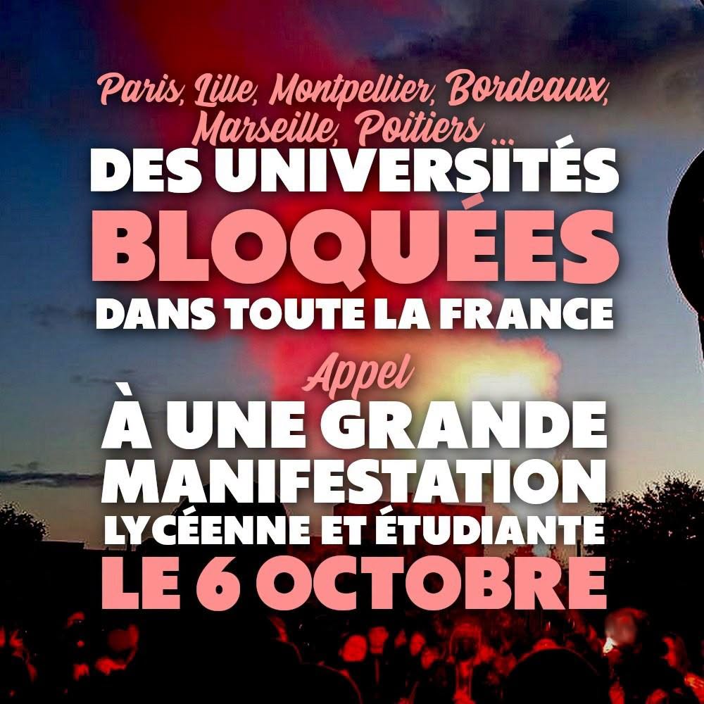 grande manifestation lycéenne et étudiante le 6 octobre