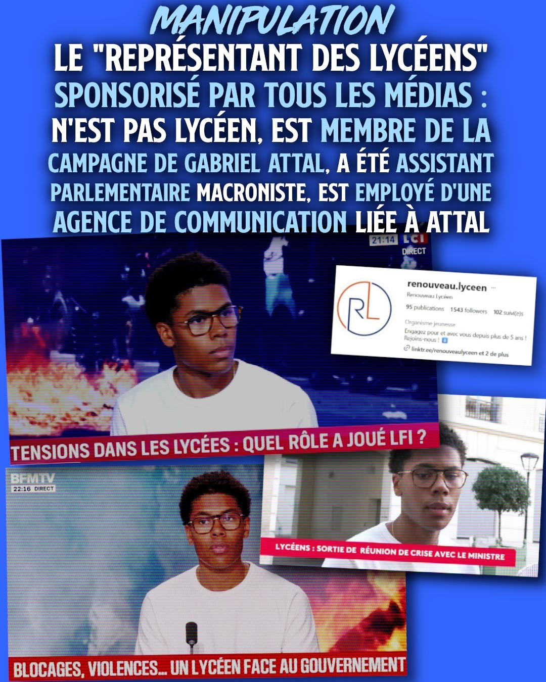 Nathanaël Combary, un communicant macroniste qui prétend représenter les lycéens en attaquant LFI et en masquant les violences policières.