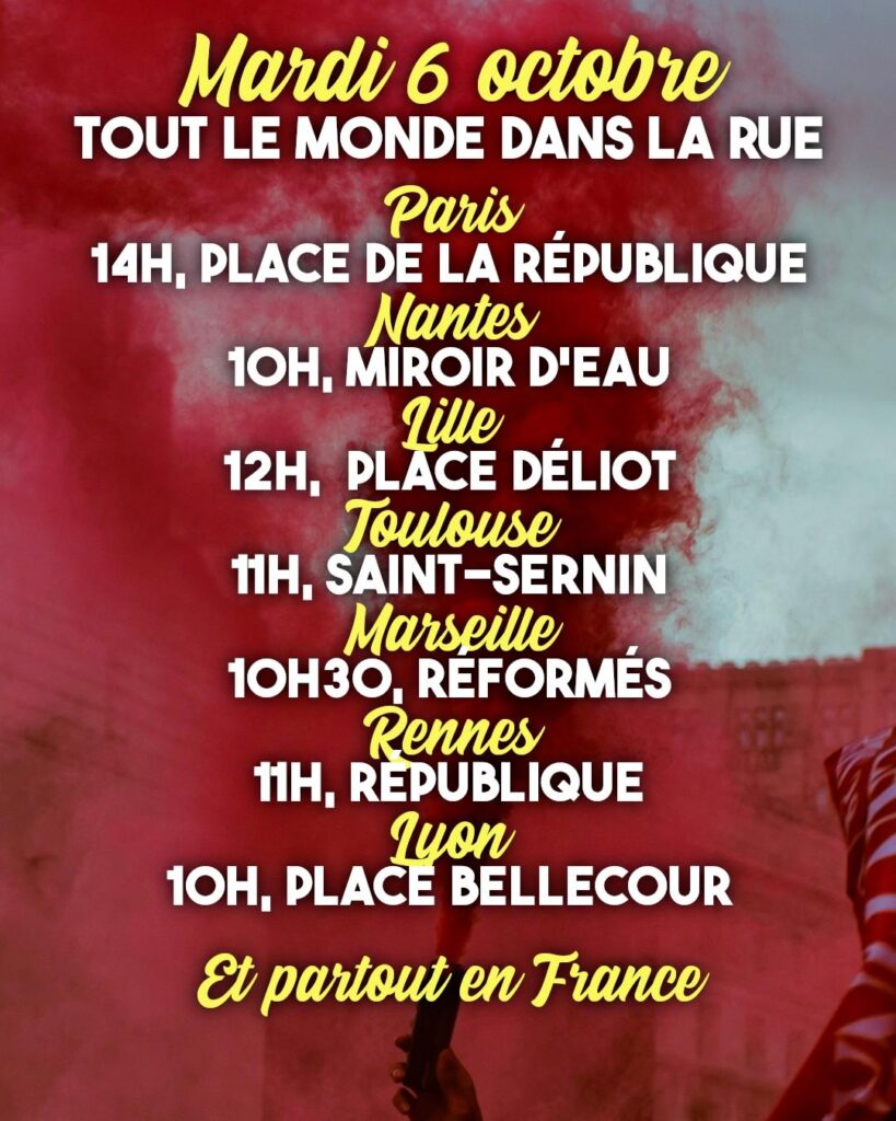 Les rendez-vous partout en France pour la manifestation du 6 octobre