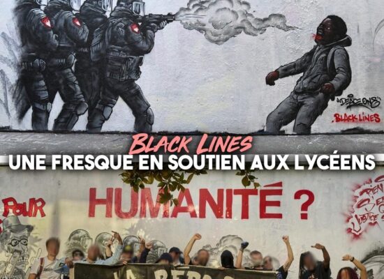À Paris, le collectif Black Lines vient de réaliser une nouvelle fresque en noir et blanc. Sur le mur, plusieurs créations en soutien à la jeunesse qui résiste.