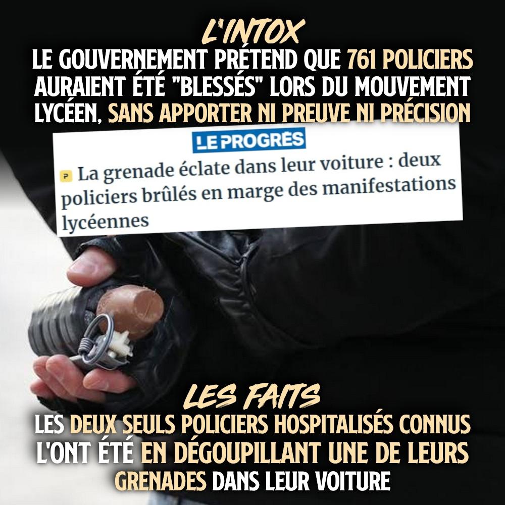 Une grenade de désencerclement dans la main d'un policier, une arme qui pourrait bien le blesser.