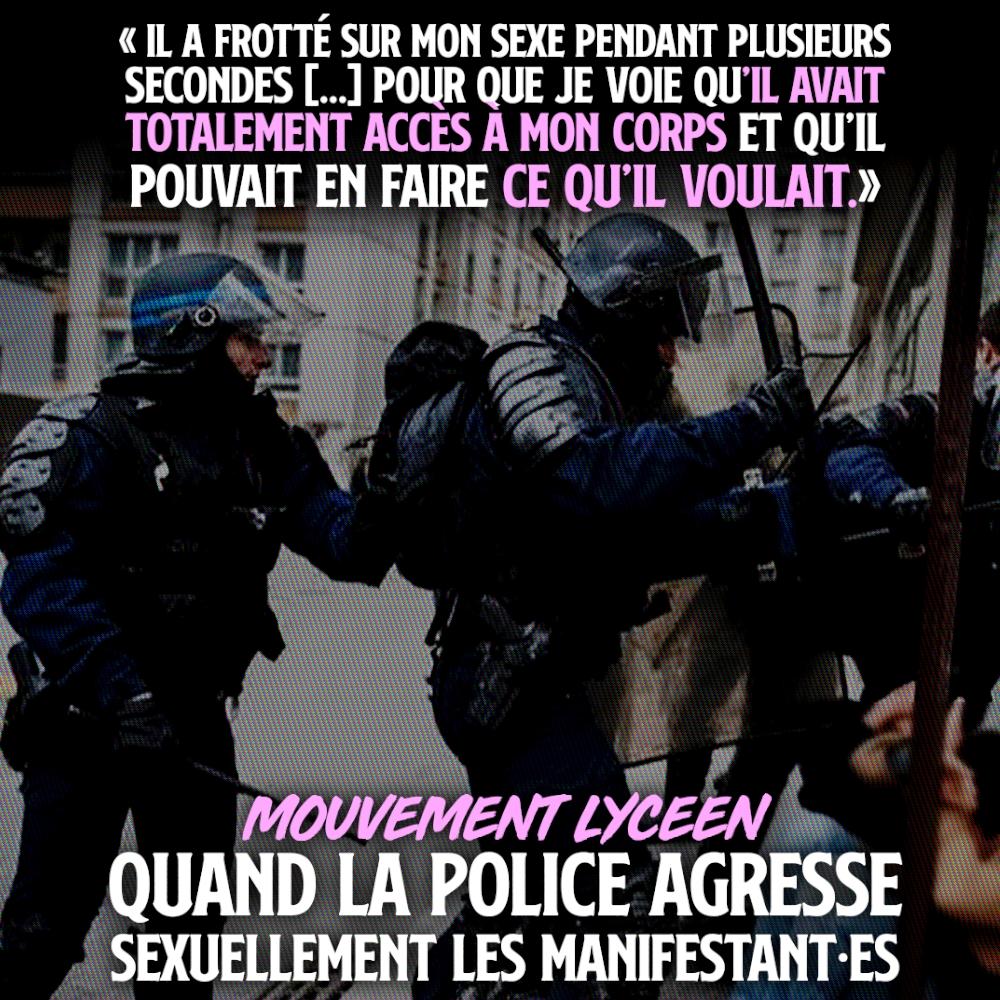 Un policier lors d'un blocus lycéen : un violeur en puissance ayant accès aux corps des manifestant·es