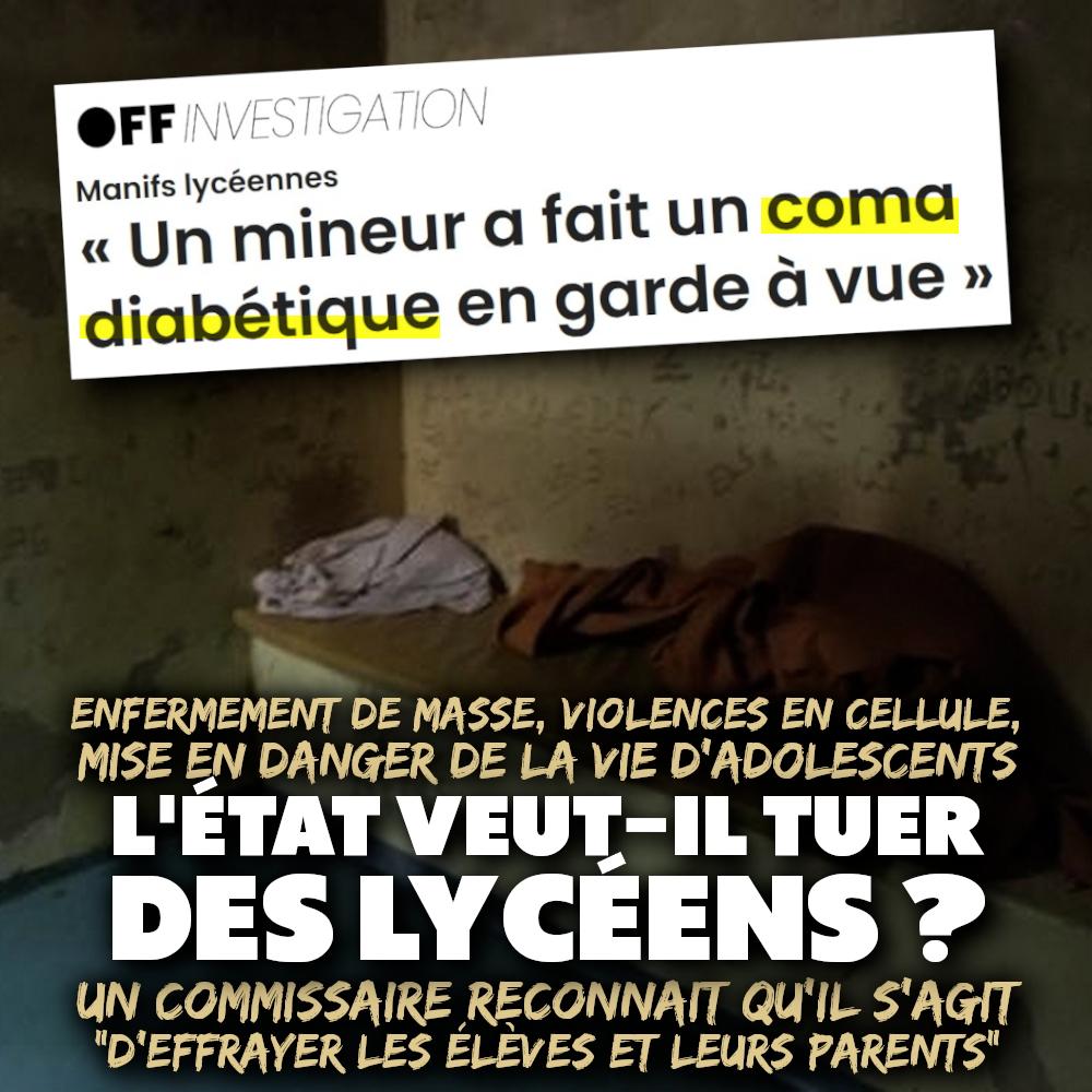 Un cellule de garde à vue, lieu d'enfermement et de torture de milliers de lycéens ces derniers jours.