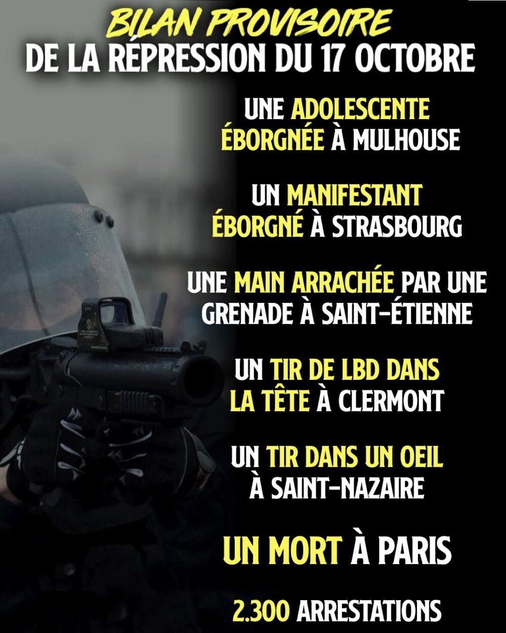 Un mort et de nombreux blessés : le bilan provisoire que nous avons établi pour ce 17 octobre ressemble à celui d'une dictature.