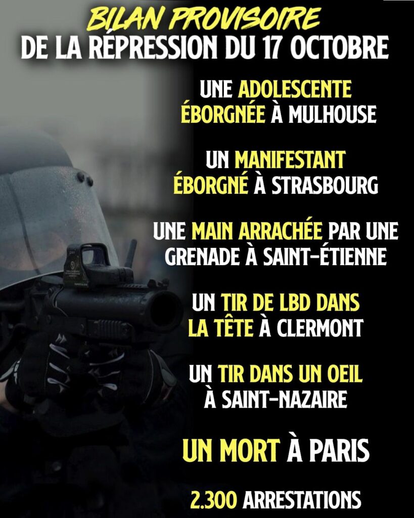 Un mort et de nombreux blessés : le bilan provisoire que nous avons établi pour ce 17 octobre ressemble à celui d'une dictature.