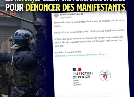 Le tweet de la préfecture de police de Paris qui présente la plateforme organisant la délation des manifestants du 17 octobre.