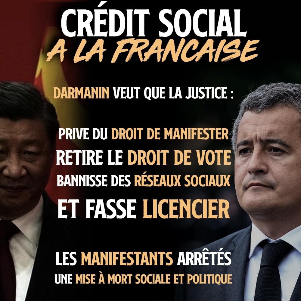 Gérald Darmanin, le ministre néofasciste de la justice qui veut imposer un crédit social à la française pour mater la contestation.