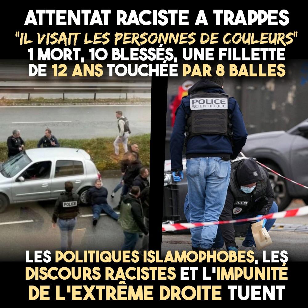 Attentat raciste à Trappes près d&rsquo;une mosquée, le tueur visait «les personnes de couleur»