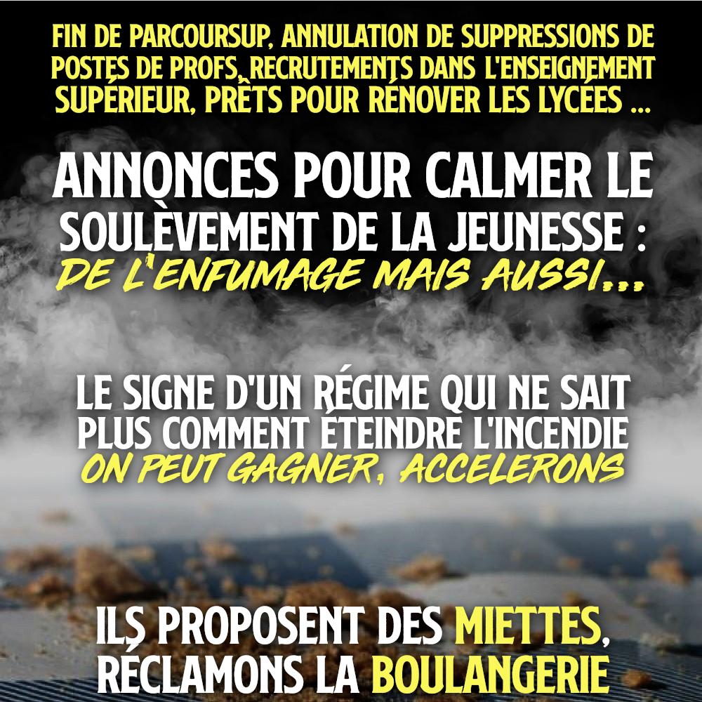 Ils proposent des miettes, réclamons la boulangerie. Le gouvernement ne sait plus comment éteindre le mouvement de la jeunesse