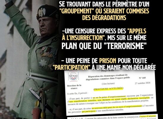 Benito Mussolini exécutant un salut fasciste : l'inspiration directe de la loi «casseur-payeur» que les macronistes veulent imposer en France comme réponse au soulèvement.