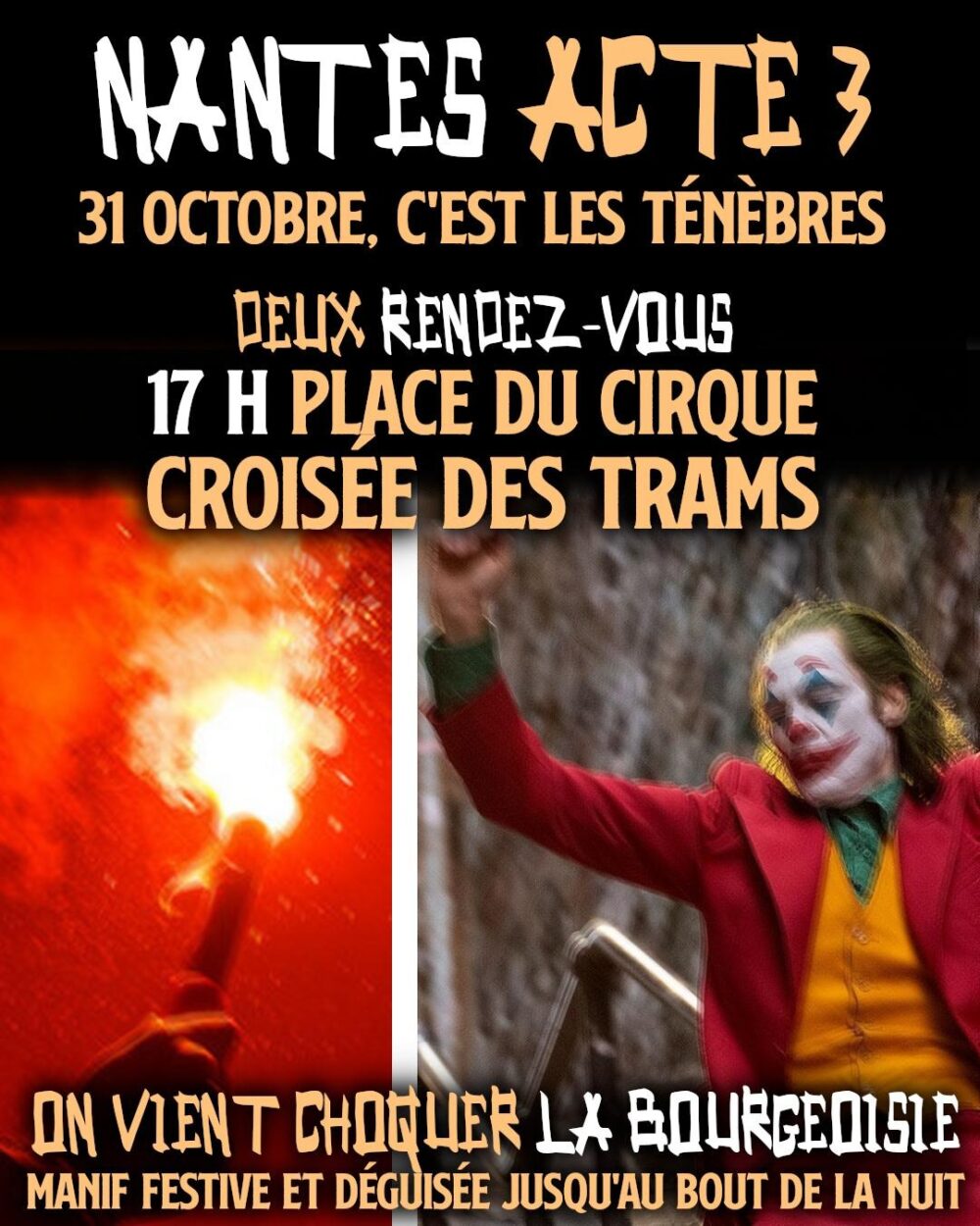 Un fumigène et le personnage du Joker : l'alliance d'Halloween et de la révolte pour faire trembler le pouvoir ce 31 octobre.