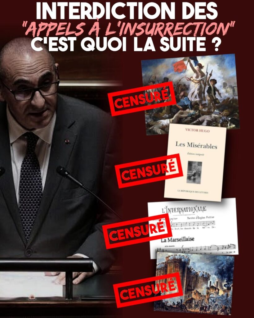 La Liberté guidant le peuple, Les Misérables, L'Internationale et la prise de la Bastille : autant de morceaux de l'Histoire de France que Nunez voudrait peut-être interdire car insurrectionnels.