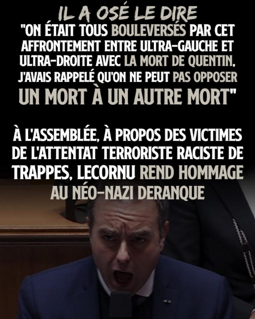 Lecornu à l'Assemblée, mettant un signe égal entre un nazi et une victime du nazisme.